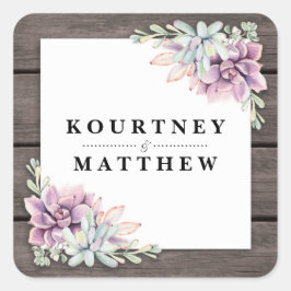 Rustige Waterverf Succulent Floral Wedding Vierkante Sticker