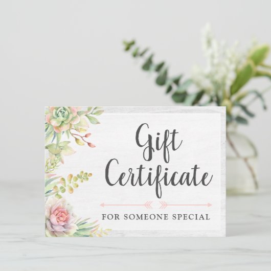 Rustige Waterverf Succulent Gift Certificate Kaart (Staand voorkant)