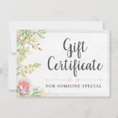 Rustige Waterverf Succulent Gift Certificate Kaart (Voorkant)