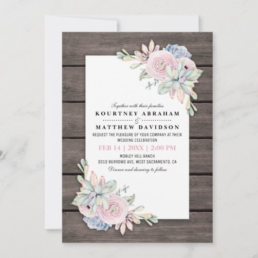 Rustige Waterverf Succulent Peach Pink Wedding Kaart (Voorkant)