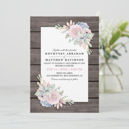 Rustige Waterverf Succulent Peach Pink Wedding Kaart (Staand voorkant)