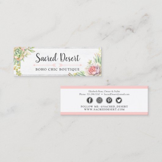 Rustige Waterverf Succulente Cactus Social Media Mini Visitekaartje (Voorkant / Achterkant)