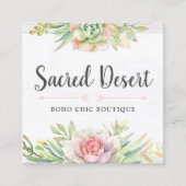 Rustige Waterverf Succulente Cactus Social Media Vierkante Visitekaartje (Voorkant)