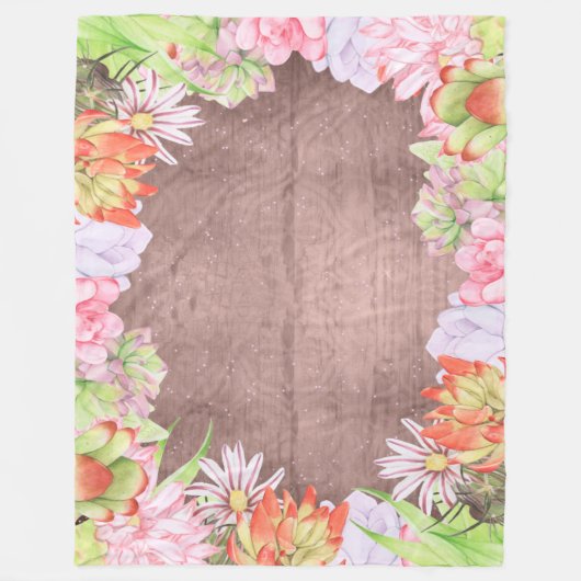 Rustige Waterverf Succulenten Fleece Deken (Voorkant)