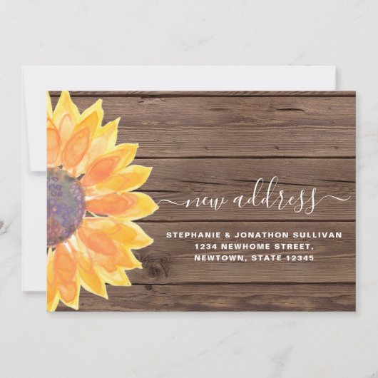Rustige Waterverf Sunflower Barn Wood Nieuw adres Aankondiging (Voorkant)