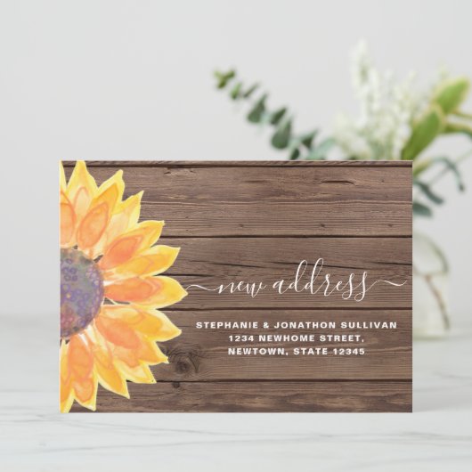 Rustige Waterverf Sunflower Barn Wood Nieuw adres Aankondiging (Staand voorkant)