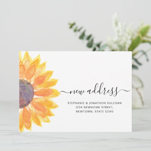 Rustige Waterverf Sunflower Nieuw adres Aankondiging (Staand voorkant)