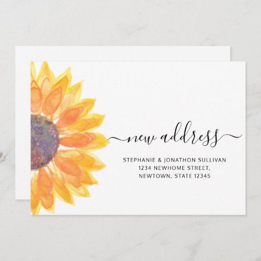 Rustige Waterverf Sunflower Nieuw adres Aankondiging (Voorkant / Achterkant)