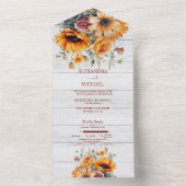 Rustige Waterverf Sunflower Wedding All In One Uitnodiging (Binnen)