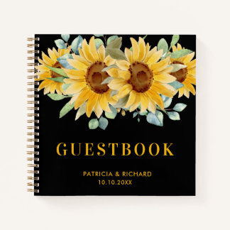 Rustige Waterverf Sunflower Wedding Guestbook Notitieboek