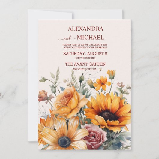 Rustige Waterverf Sunflower Wedding Kaart (Voorkant)