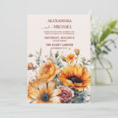 Rustige Waterverf Sunflower Wedding Kaart (Staand voorkant)