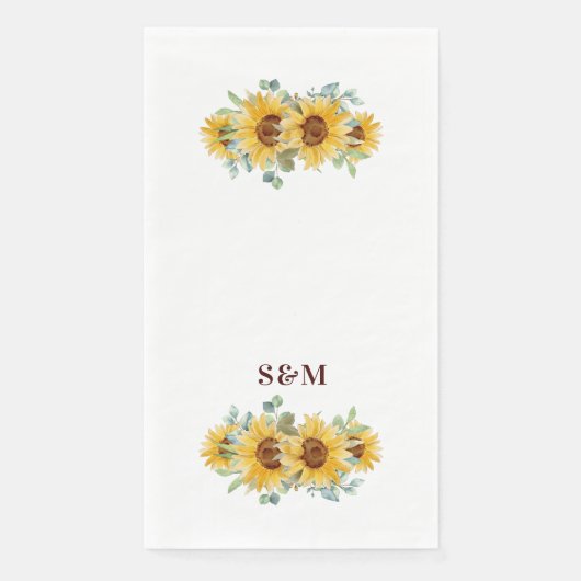 Rustige Waterverf Sunflower Wedding Monogram Servet (Voorkant)