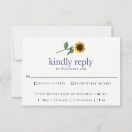 Rustige Waterverf Sunflower Wedding RSVP Kaart