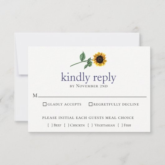 Rustige Waterverf Sunflower Wedding RSVP Kaart (Voorkant)