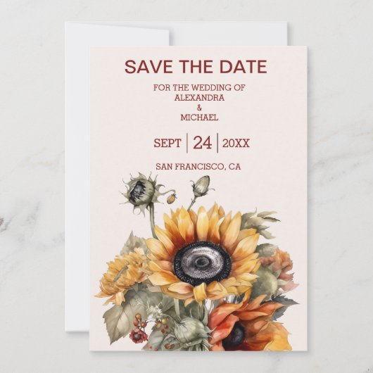 Rustige Waterverf Sunflower Wedding Save The Date (Voorkant)