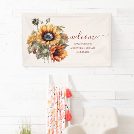 Rustige Waterverf Sunflower Wedding Spandoek (Insitu)