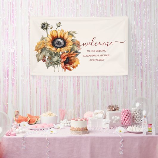 Rustige Waterverf Sunflower Wedding Spandoek (Feest)