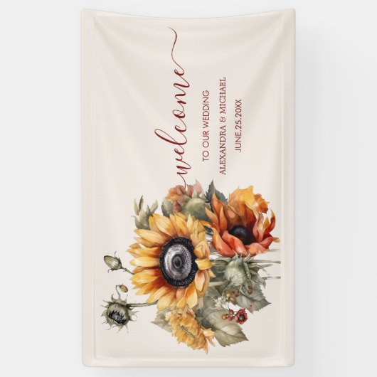 Rustige Waterverf Sunflower Wedding Spandoek (Verticaal)