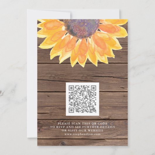 Rustige Waterverf Sunflower Wood QR Code Weddensch Kaart (Achterkant)
