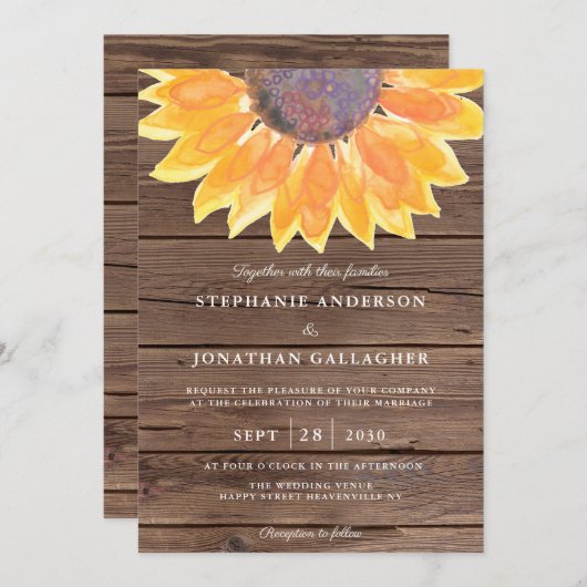 Rustige Waterverf Sunflower Wood Weddenschap Kaart (Voorkant / Achterkant)