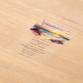 Rustige Waterverf Sunset Beach Seascape Wedding Acryl Uitnodigingen (Laagn)