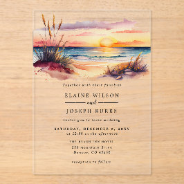 Rustige Waterverf Sunset Beach Seascape Wedding Acryl Uitnodigingen