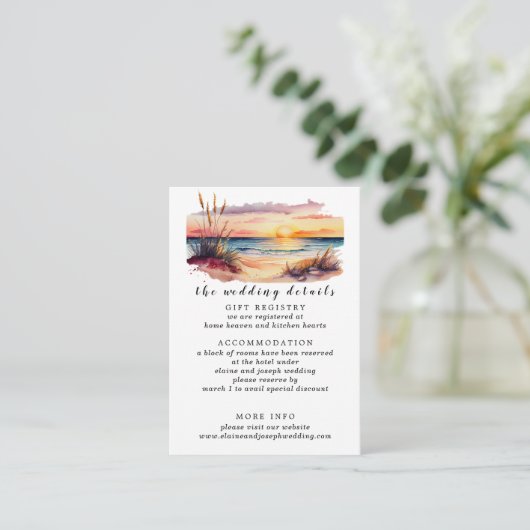 Rustige Waterverf Sunset Beach Seascape Wedding Informatiekaartje (Staand voorkant)