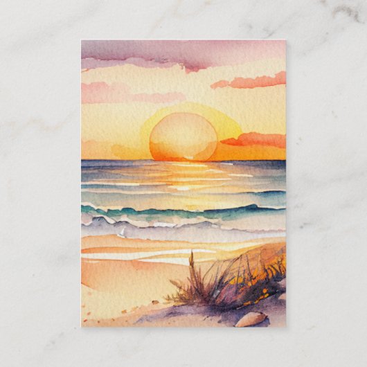 Rustige Waterverf Sunset Beach Seascape Wedding Informatiekaartje (Achterkant)