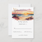Rustige Waterverf Sunset Beach Seascape Wedding RSVP Kaartje (Voorkant)