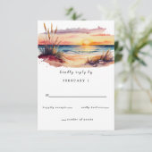 Rustige Waterverf Sunset Beach Seascape Wedding RSVP Kaartje (Staand voorkant)