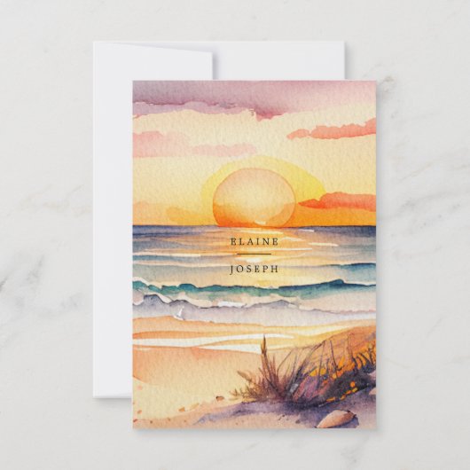 Rustige Waterverf Sunset Beach Seascape Wedding RSVP Kaartje (Achterkant)