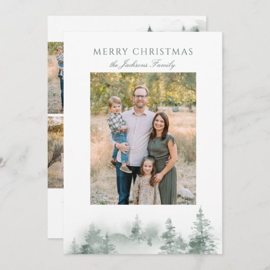 Rustige Waterverf Trees Elegant Green Holiday Card Feestdagenkaart (Voorkant / Achterkant)