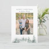 Rustige Waterverf Trees Elegant Green Holiday Card Feestdagenkaart (Staand voorkant)