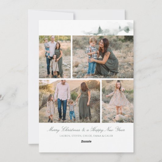 Rustige Waterverf Trees Elegant Green Holiday Card Feestdagenkaart (Achterkant)