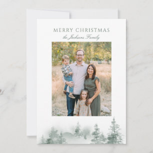 Rustige Waterverf Trees Elegant Green Holiday Card Feestdagenkaart