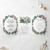 Rustige Waterverf Tropische bladeren Floral Weddin Drieluik Uitnodiging (Binnen)