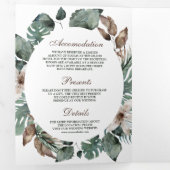 Rustige Waterverf Tropische bladeren Floral Weddin Drieluik Uitnodiging (Binnenzijde eerst)