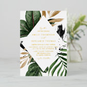 Rustige Waterverf Tropische bladeren Lijst bruilof Folie Uitnodiging (Staand Voorkant)
