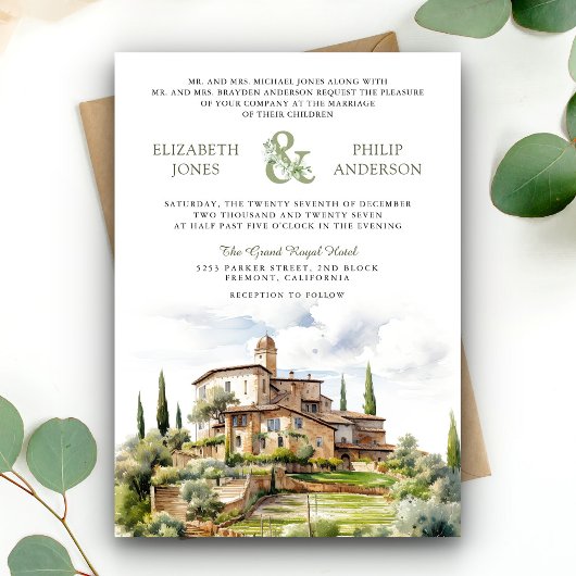Rustige Waterverf Tuscany QR Code Trouwen Kaart