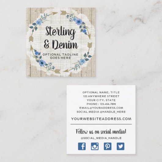 Rustige Waterverf van hout en Bohemen Vierkante Visitekaartje (Voorkant / Achterkant)