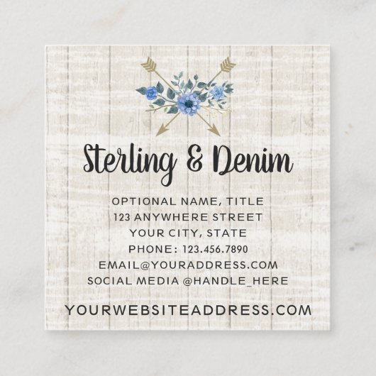 Rustige Waterverf van hout en Bohemen Vierkante Visitekaartje (Achterkant)