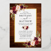 Rustige Waterverf van hout Floral Wedding Gold Folie Uitnodiging (Voorkant)