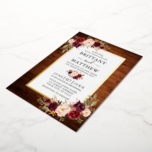 Rustige Waterverf van hout Floral Wedding Gold Folie Uitnodiging (Gedraaid)