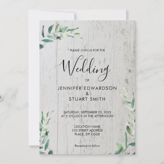 Rustige waterverf van hout met botanische bladeren kaart (Voorkant)