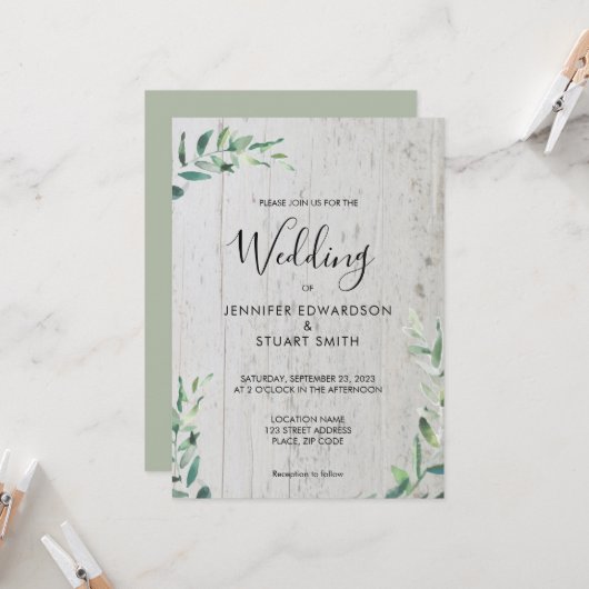 Rustige waterverf van hout met botanische bladeren kaart (Voorkant / Achterkant in situ)