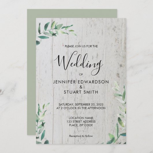 Rustige waterverf van hout met botanische bladeren kaart (Voorkant / Achterkant)