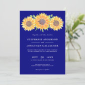 Rustige Waterverf van zonnebloemen Navy Blue Weddi Kaart (Staand voorkant)