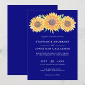 Rustige Waterverf van zonnebloemen Navy Blue Weddi Kaart (Voorkant / Achterkant)