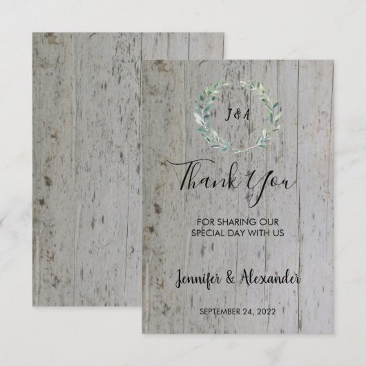 Rustige waterverf verlaat hout Dank je bruiloft Kaart (Voorkant / Achterkant)